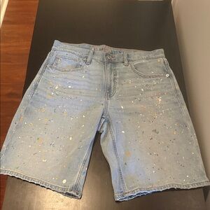 Paint-Splatter Light Wash Denim Shorts